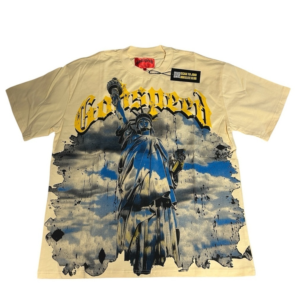 Godspeed Cream Graphic Tee – Statue of Liberty Design – Size L – NWT
